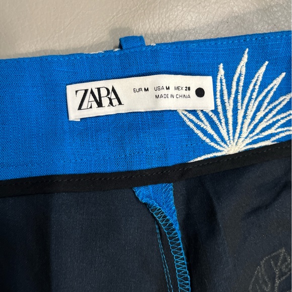 Zara Women’s Palm Embroidered Wide Legs Cropped Trousers - Size M - Picture 7 of 10
